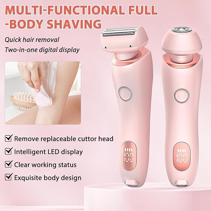 Electric Razors for Women 2 in 1 Bikini Trimmer Face Shavers Hair Removal for Underarms Legs Ladies Body Trimmer IPX7 Waterproof