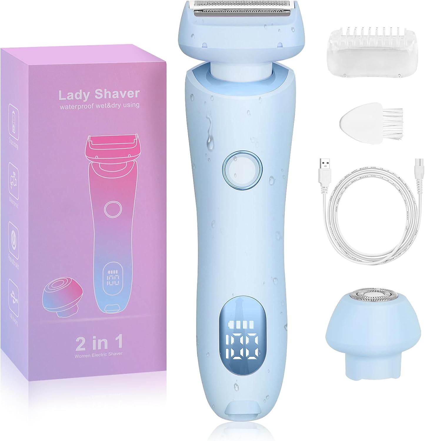 Electric Razors for Women 2 in 1 Bikini Trimmer Face Shavers Hair Removal for Underarms Legs Ladies Body Trimmer IPX7 Waterproof